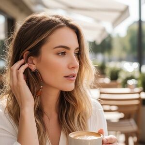 Free People Flynn Wood Boho Oversized Large hoop earrings Brown Wood Amber NEW